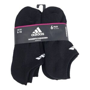Adidas Womens Cushioned No Show Socks 6 Pairs Size 5-10 Black Aeroready